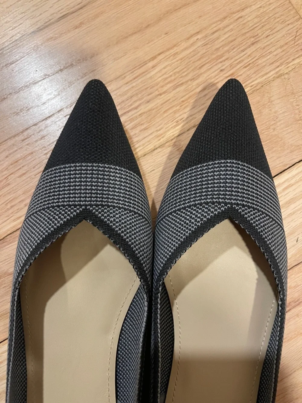 Black shoes - Etienne Aigner Black, Gray and Brown Pointed Knit Flats - Picture 5 of 5